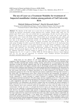 The Use of Laser As a Treatment Modality for Treatment of Impacted Mandibular Wisdom Among Patients of Taif University KSA