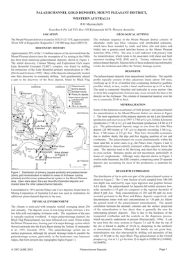 PALAEOCHANNEL GOLD DEPOSITS, MOUNT PLEASANT DISTRICT, WESTERN AUSTRALIA R H Mazzucchelli Searchtech Pty Ltd P.O