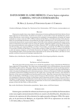 DATOS SOBRE EL LOBO IBÉRICO ( Canis Lupus Signatus CABRERA, 1907) EN EXTREMADURA