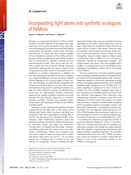 Incorporating Light Atoms Into Synthetic Analogues of Femoco Daniel E