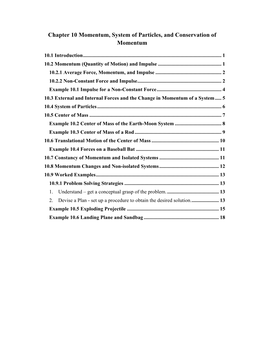 Chapter 10 Momentum, System of Particles, and Conservation of Momentum