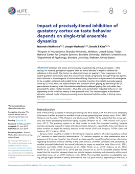 Impact of Precisely-Timed Inhibition of Gustatory Cortex on Taste Behavior