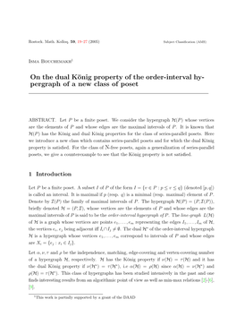 On the Dual König Property of the Order-Interval Hy- Pergraph of a New