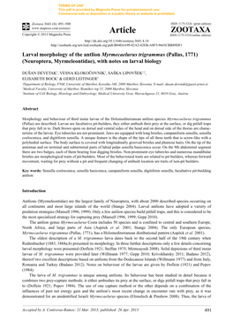 Larval Morphology of the Antlion Myrmecaelurus Trigrammus (Pallas, 1771) (Neuroptera, Myrmeleontidae), with Notes on Larval Biology