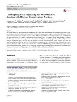 Tau Phosphorylation Is Impacted by Rare AKAP9 Mutations Associated with Alzheimer Disease in African Americans