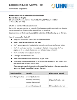 Exercise Induced Asthma Test Instructions for Patients