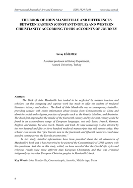 The Book of John Mandeville and Differences Between Eastern (Constantinople) and Western Christianity According to His Accounts of Journey