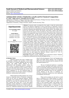 Antimicrobial Activity of Spilanthes Acmella and Its Chemical Composition P