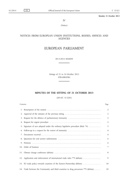 Minutes of the Sitting of 21 October 2013