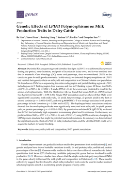 Genetic Effects of LPIN1 Polymorphisms on Milk Production Traits in Dairy Cattle