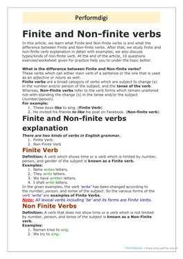 Finite and Non-Finite Verbs in This Article, We Learn What Finite and Non-Finite Verbs Is and What the Difference Between Finite and Non-Finite Verbs