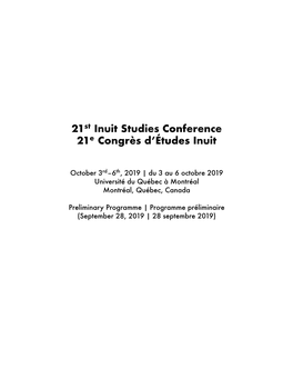 21St Inuit Studies Conference 21E Congrès D'études Inuit