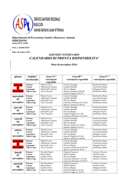 Calendario Della Reperibilità Dei Medici Veterinari