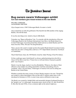 Bug Owners Swarm Volkswagen Exhibit Car Club Members Give Mixed Reviews to the New Beetle