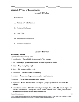 Lesson 8-1 Outline Lesson 8-1 Review