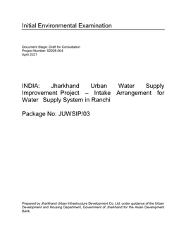 Jharkhand Urban Water Supply Improvement Project – Intake Arrangement for Water Supply System in Ranchi