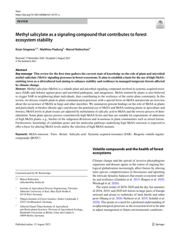 Methyl Salicylate As a Signaling Compound That Contributes to Forest Ecosystem Stability