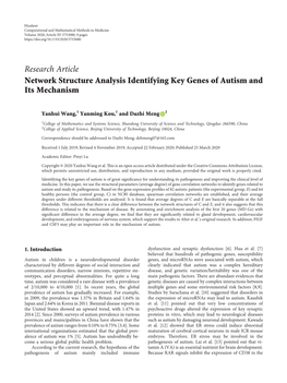 Network Structure Analysis Identifying Key Genes of Autism and Its Mechanism