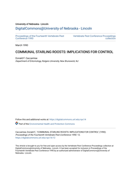 Communal Starling Roosts: Implications for Control