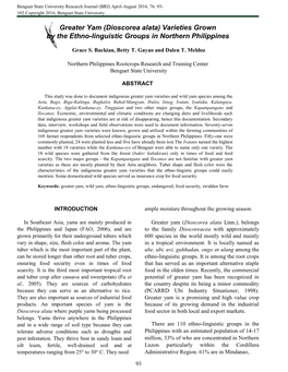Greater Yam (Dioscorea Alata) Varieties Grown by the Ethno-Linguistic Groups in Northern Philippines