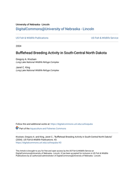 Bufflehead Breeding Activity in South-Central North Dakota