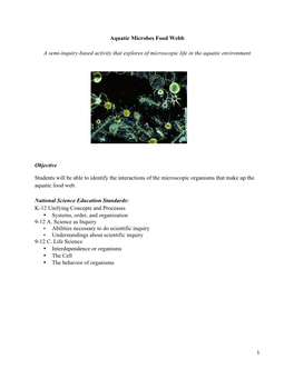 Aquatic Microbes Food Webb a Semi-Inquiry-Based Activity That