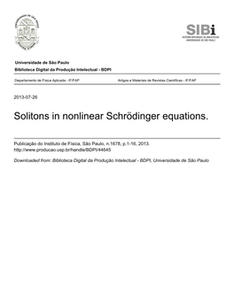 Solitons in Nonlinear Schrödinger Equations