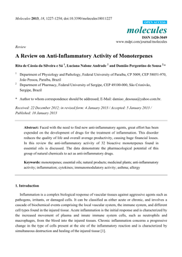 A Review on Anti-Inflammatory Activity of Monoterpenes
