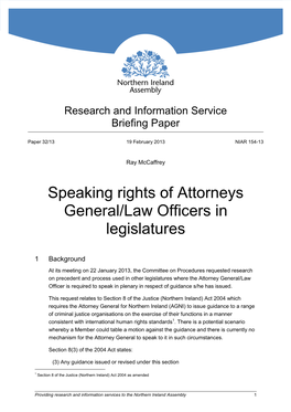 Speaking Rights of Attorneys General/Law Officers in Legislatures