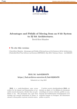 Advantages and Pitfalls of Moving from an 8 Bit System to 32 Bit Architectures