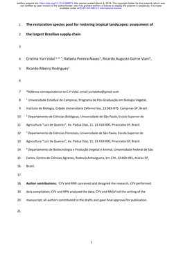 The Restoration Species Pool for Restoring Tropical Landscapes: Assessment Of