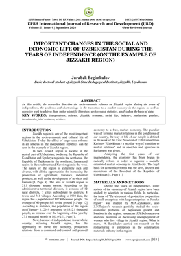 Important Changes in the Social and Economic Life of Uzbekistan During the Years of Independence (On the Example of Jizzakh Region)