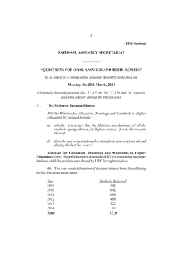 1 (10Th Session) NATIONAL ASSEMBLY SECRETARIAT