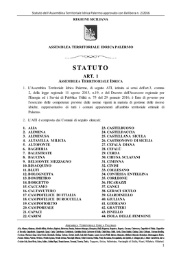 Statuto Dell’Assemblea Territoriale Idrica Palermo Approvato Con Delibera N