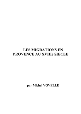 LES MIGRATIONS EN PROVENCE AU Xviiie SIECLE