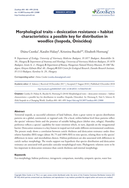 Morphological Traits – Desiccation Resistance – Habitat Characteristics: a Possible Key for Distribution in Woodlice (Isopoda, Oniscidea)