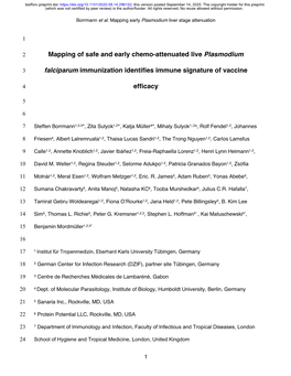 Mapping of Safe and Early Chemo-Attenuated Live Plasmodium