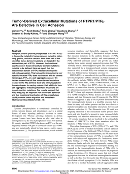 Tumor-Derived Extracellular Mutations of PTPRT/PTPR Are Defective in Cell Adhesion