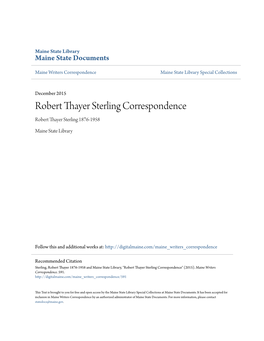 Robert Thayer Sterling Correspondence Robert Thayer Sterling 1876-1958