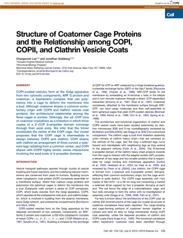Structure of Coatomer Cage Proteins and the Relationship Among COPI