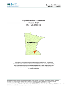 Rapid Watershed Assessment Cannon River (MN) HUC: 07040002