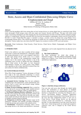 Store, Access and Share Confidential Data Using Elliptic Curve Cryptosystem on Cloud Ashlekha Jain1, Prof