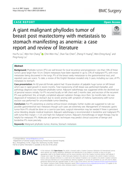 A Giant Malignant Phyllodes Tumor of Breast Post Mastectomy with Metastasis to Stomach Manifesting As Anemia