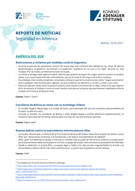 REPORTE DE NOTICIAS Seguridad En América Martes, 25.05.20211