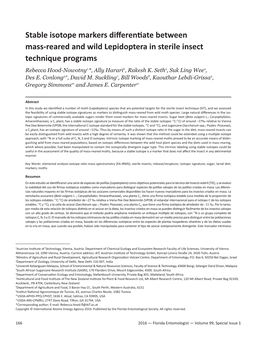 Stable Isotope Markers Differentiate Between Mass-Reared and Wild Lepidoptera in Sterile Insect Technique Programs Rebecca Hood-Nowotny1,*, Ally Harari2, Rakesh K