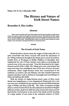 The History and Nature of Irish Street Names
