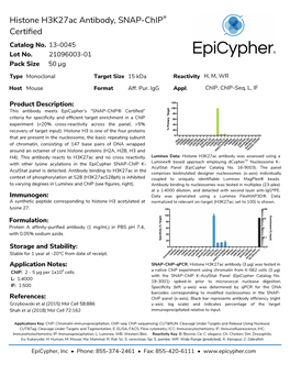 Histone H3k27ac Antibody, SNAP-Chip® Certified