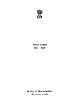Annual Report 2007 – 2008 Ministry of External Affairs