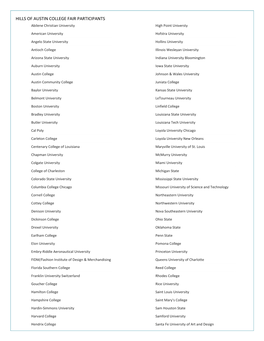 HILLS of AUSTIN COLLEGE FAIR PARTICIPANTS Abilene Christian University High Point Universty