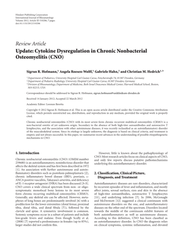Cytokine Dysregulation in Chronic Nonbacterial Osteomyelitis (CNO)